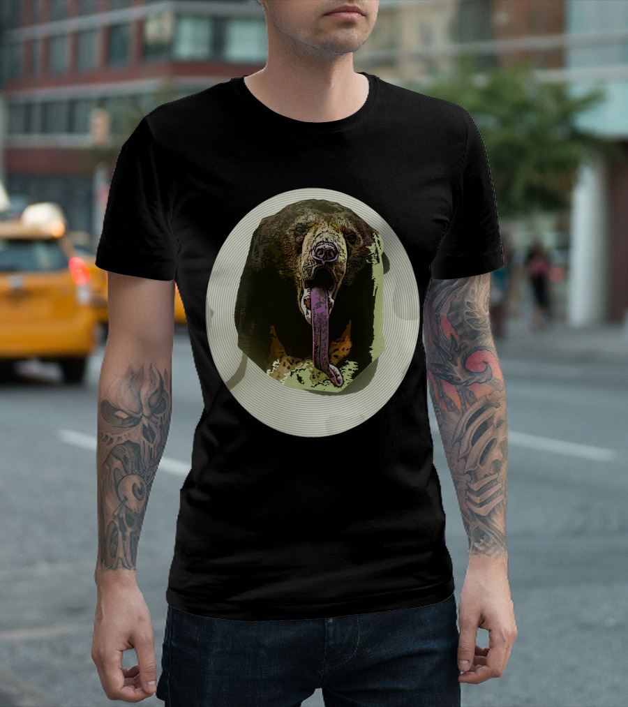 Bear Circle Psychedelic Illustration with Tongue Out T-Shirt