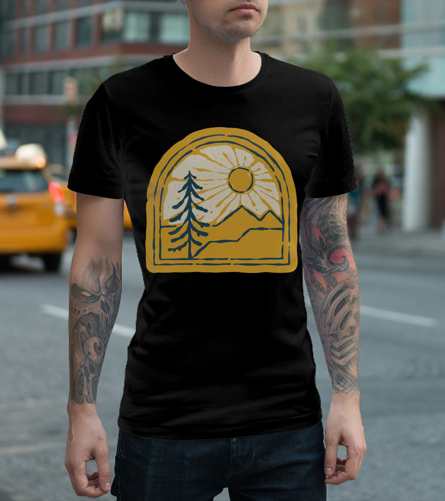 Beauty Nature Sun And Mountain Landscape With Tree T-Shirt