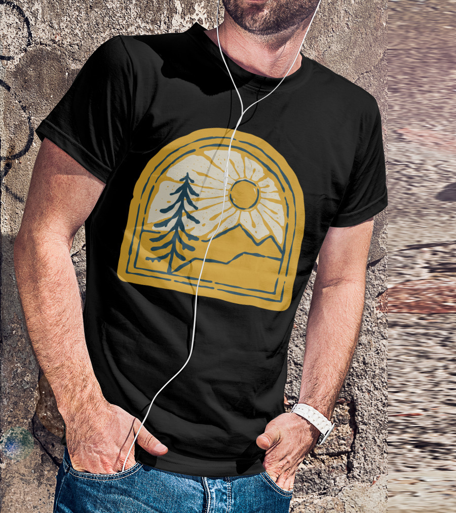 Beauty Nature Sun And Mountain Landscape With Tree T-Shirt