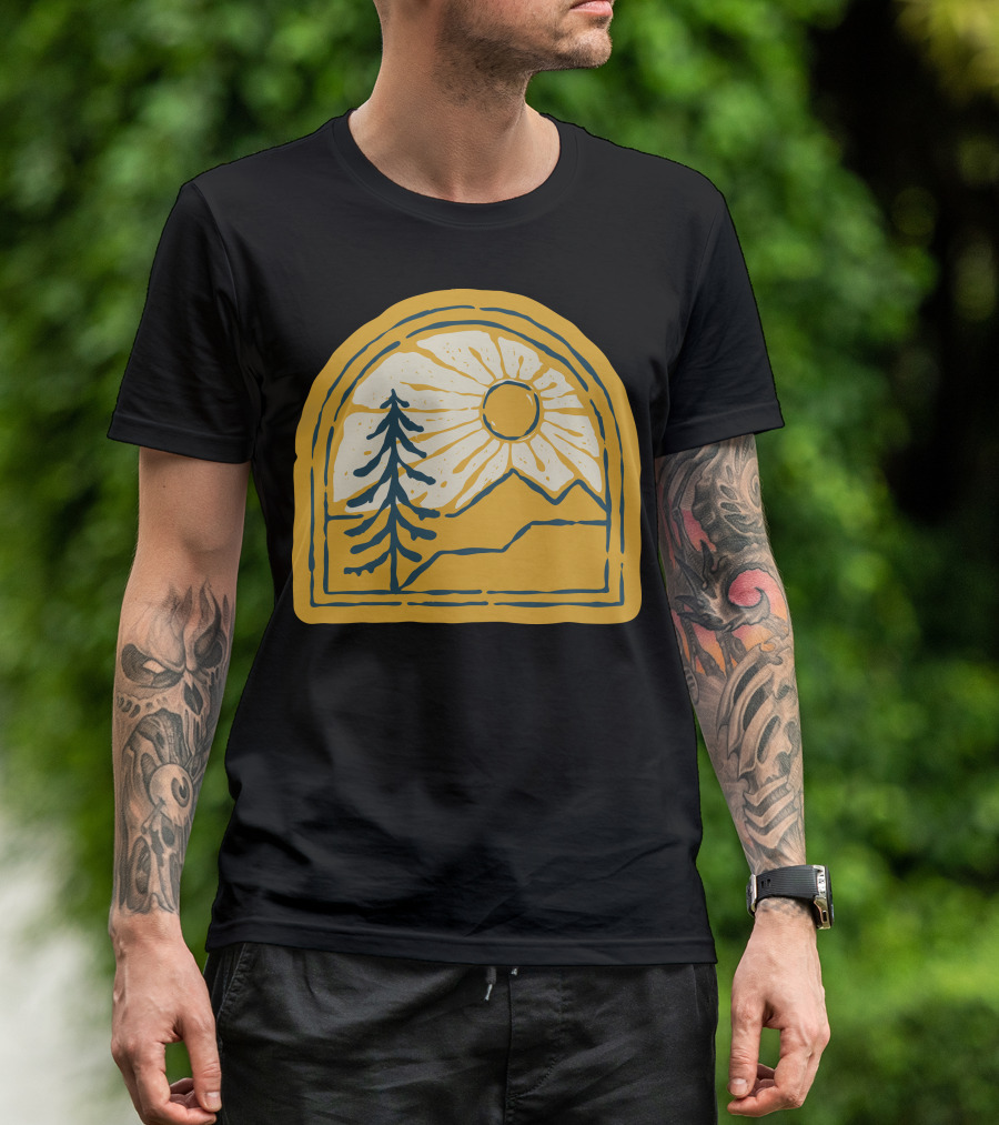Beauty Nature Sun And Mountain Landscape With Tree T-Shirt