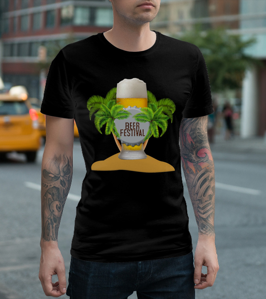 Beer Festival Tropical Paradise Island With Palm Trees And Beer Glass T-Shirt