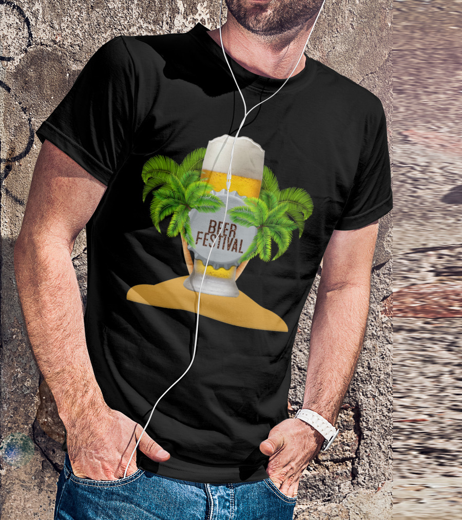 Beer Festival Tropical Paradise Island With Palm Trees And Beer Glass T-Shirt