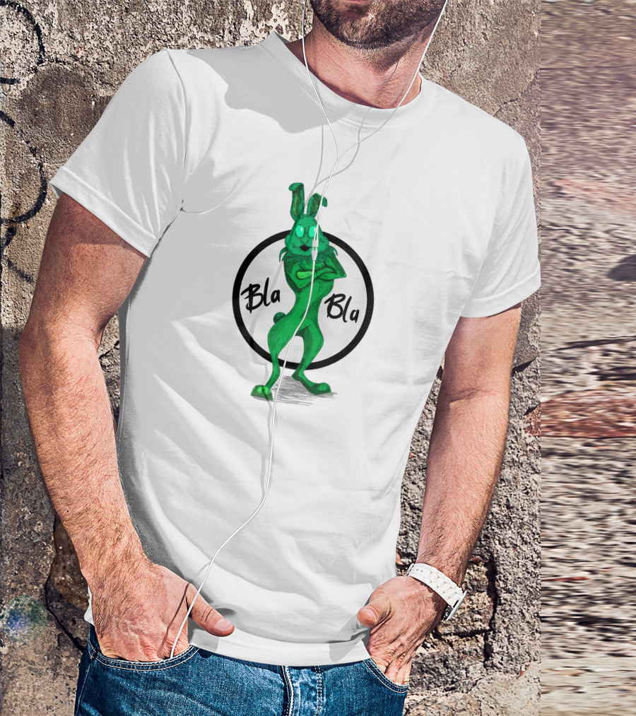 Bla Bla Green Rabbit Crossed Arms Happy Face T-Shirt