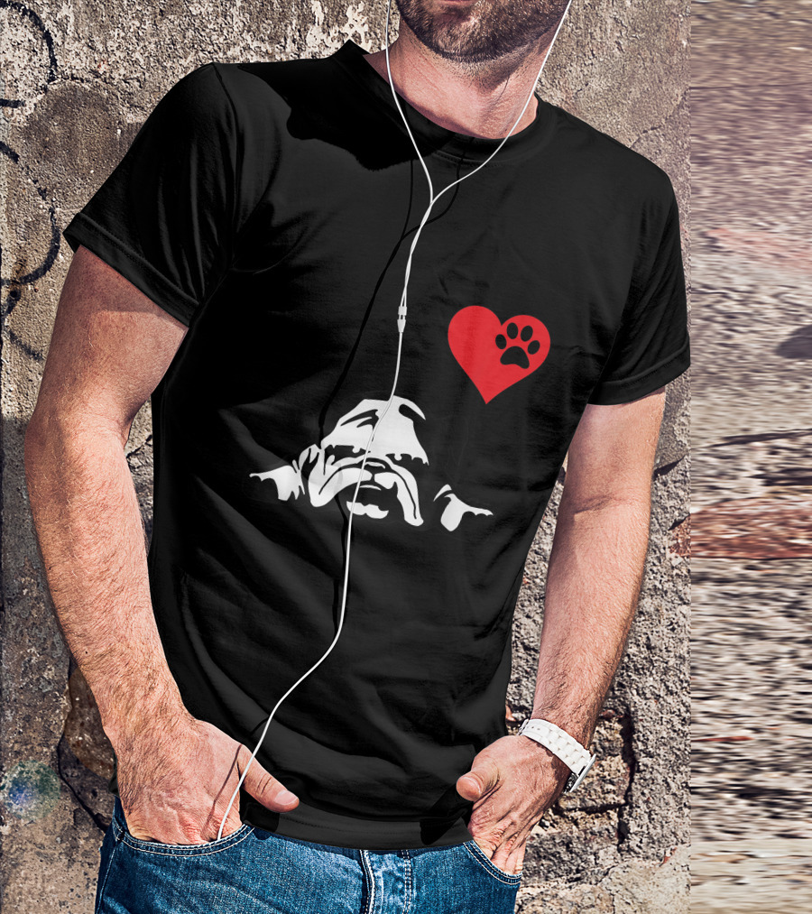 I Love My English Bulldog Heart Paw Prints T-Shirt