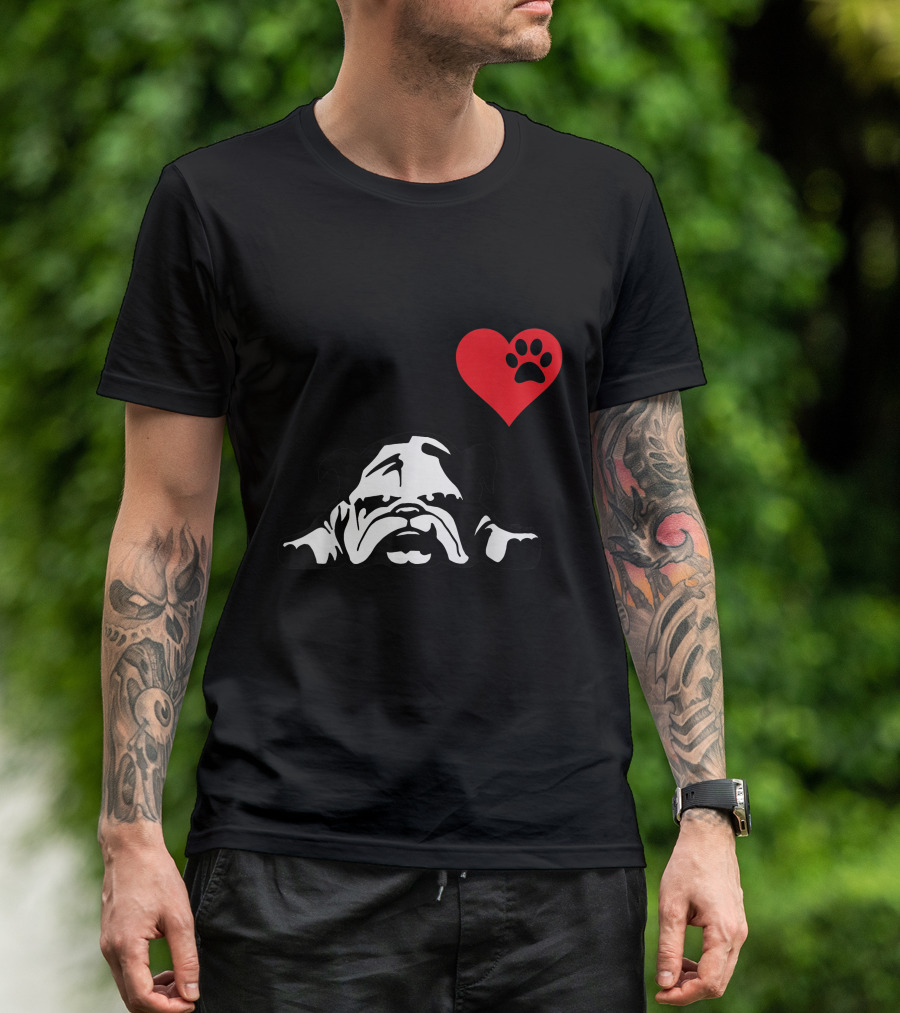I Love My English Bulldog Heart Paw Prints T-Shirt
