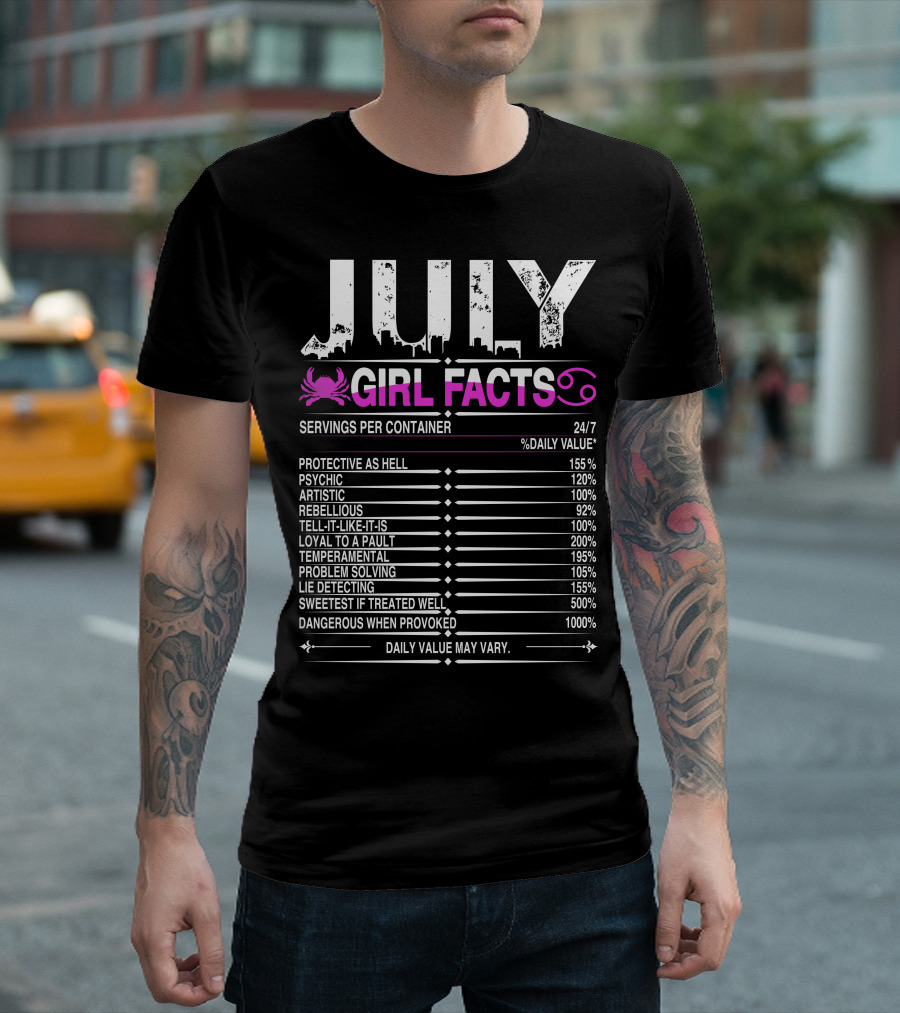 July Cancer Girl Facts Protective Psychic Artistic Rebellious Loyal Sweetest Dangerous T-Shirt