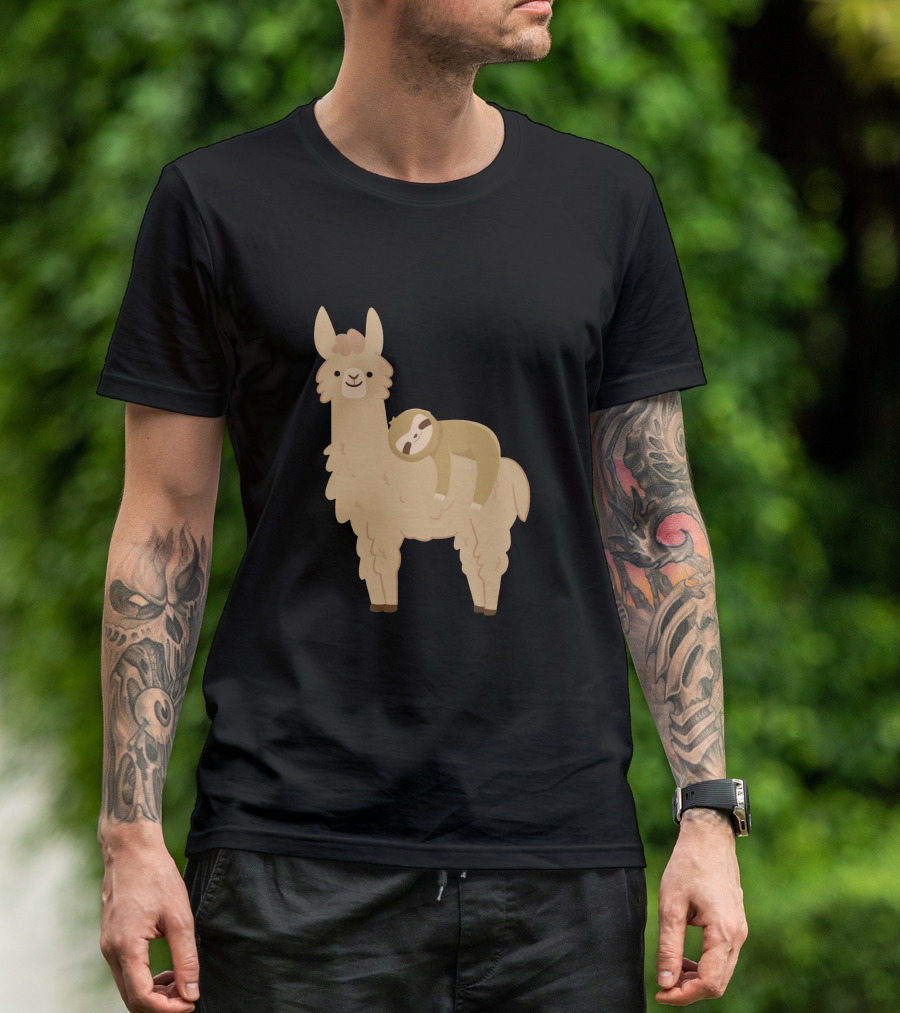 Adorable Sloth Relaxing On Cute Llama T-Shirt