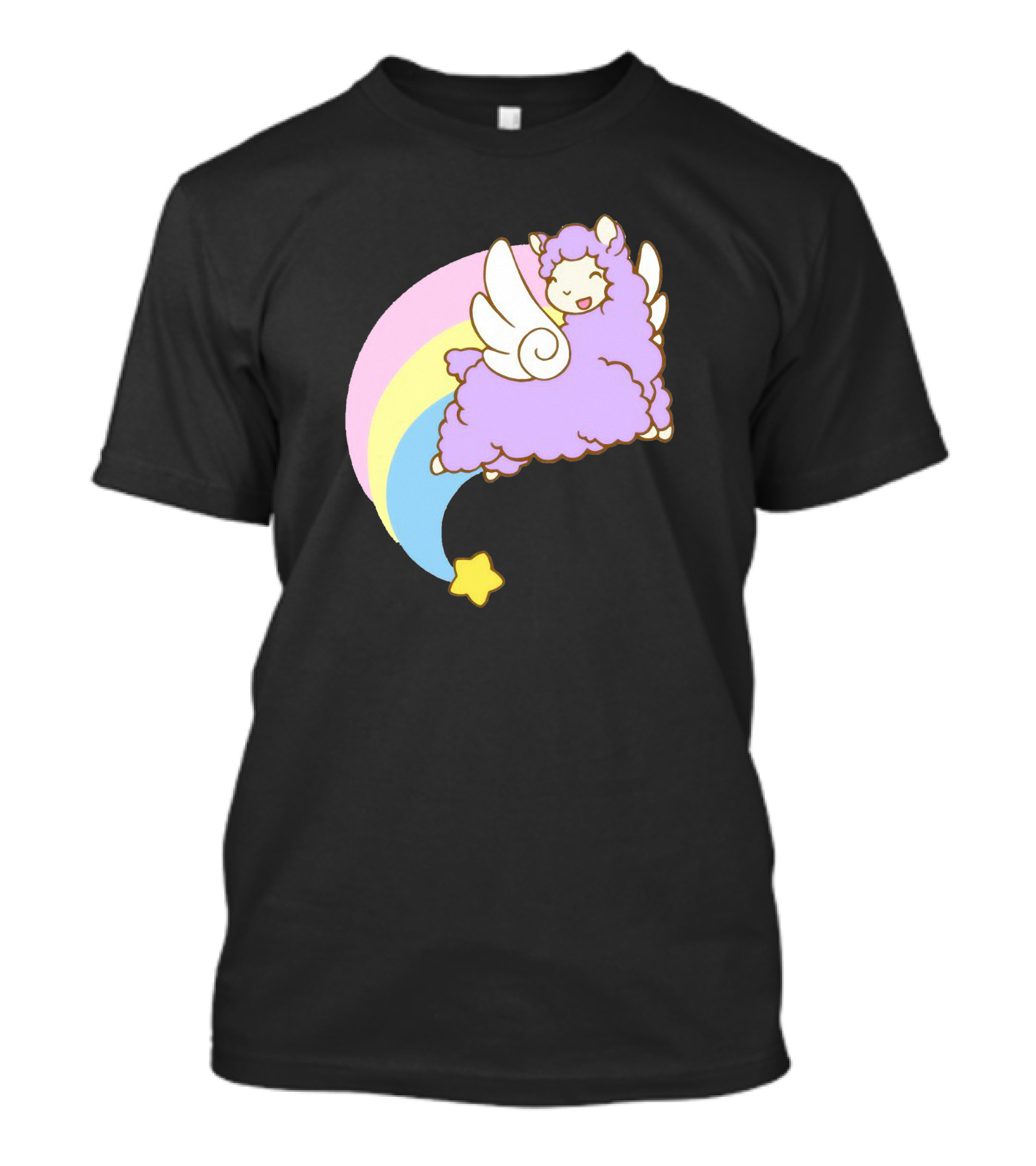 Alpacasus Flying Celestial Pastel Llama With Star And Rainbow Wings T-Shirt