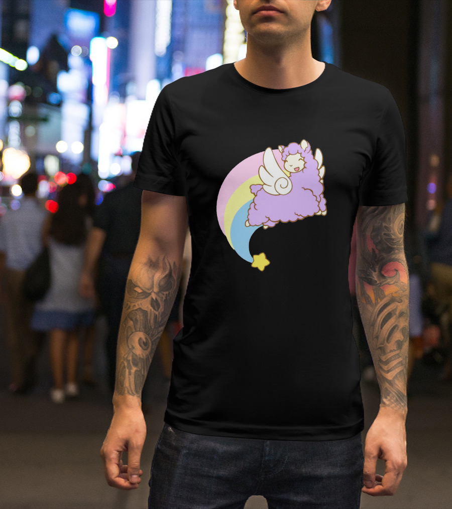 Alpacasus Flying Celestial Pastel Llama With Star And Rainbow Wings T-Shirt