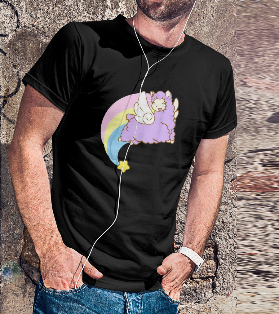 Alpacasus Flying Celestial Pastel Llama With Star And Rainbow Wings T-Shirt