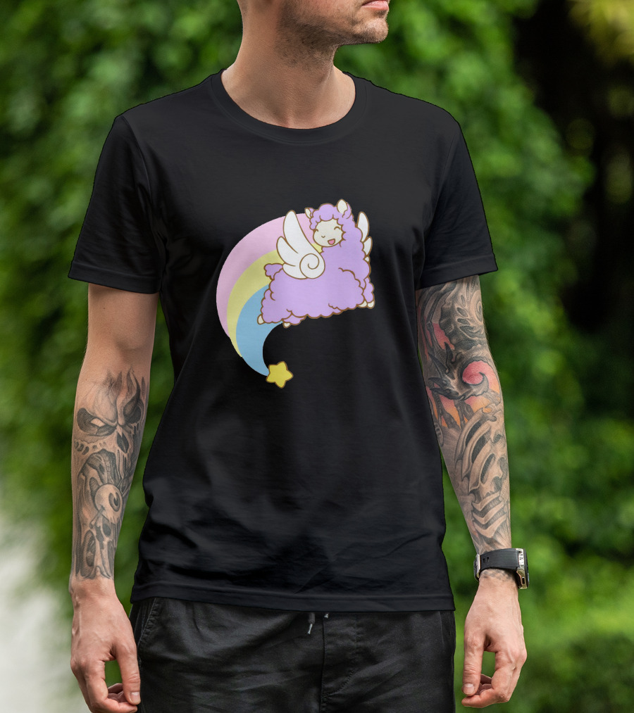 Alpacasus Flying Celestial Pastel Llama With Star And Rainbow Wings T-Shirt
