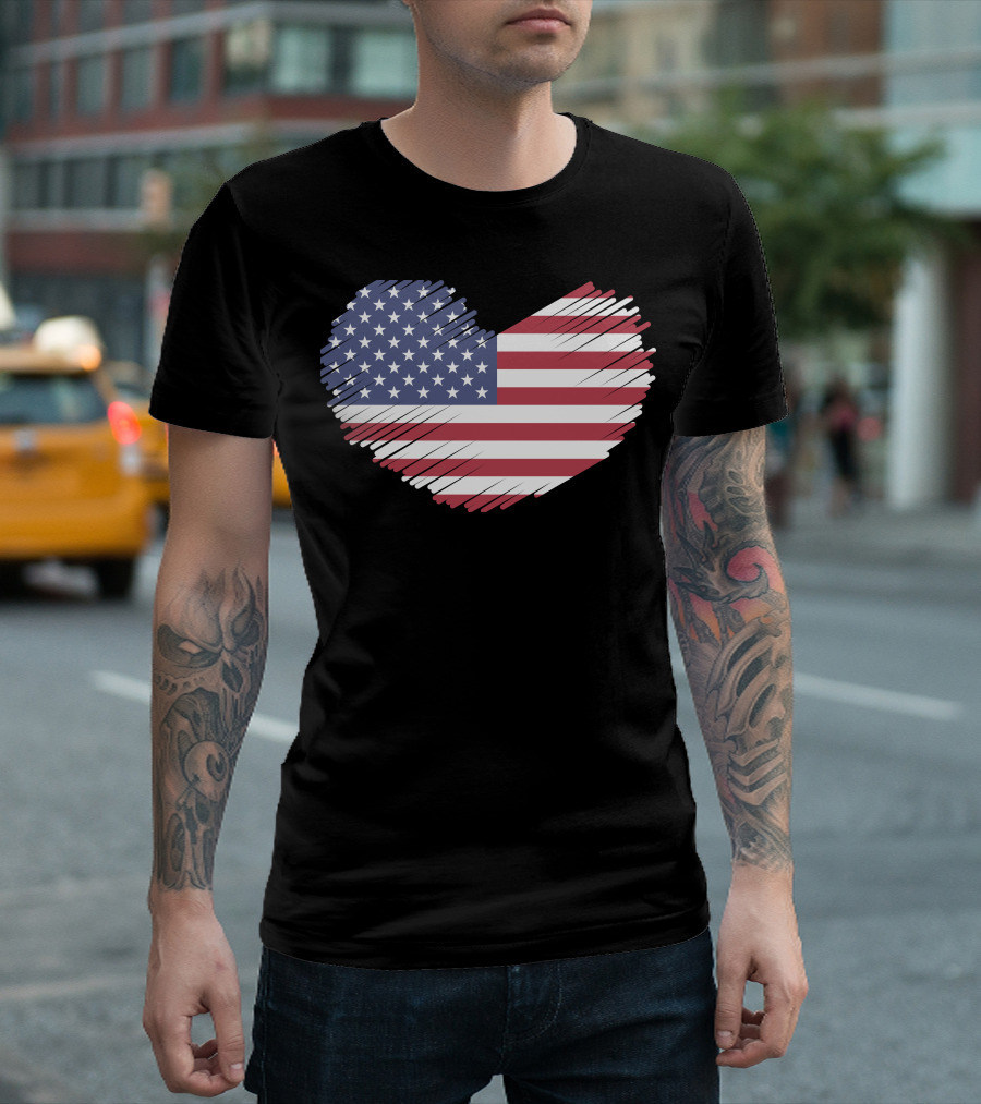 American Love Heart With USA Flag T-Shirt