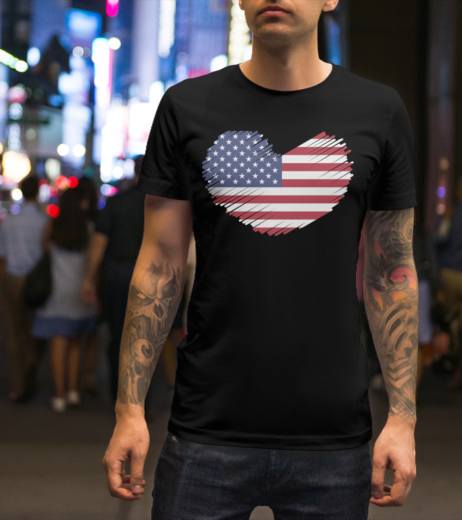 American Love Heart With USA Flag T-Shirt