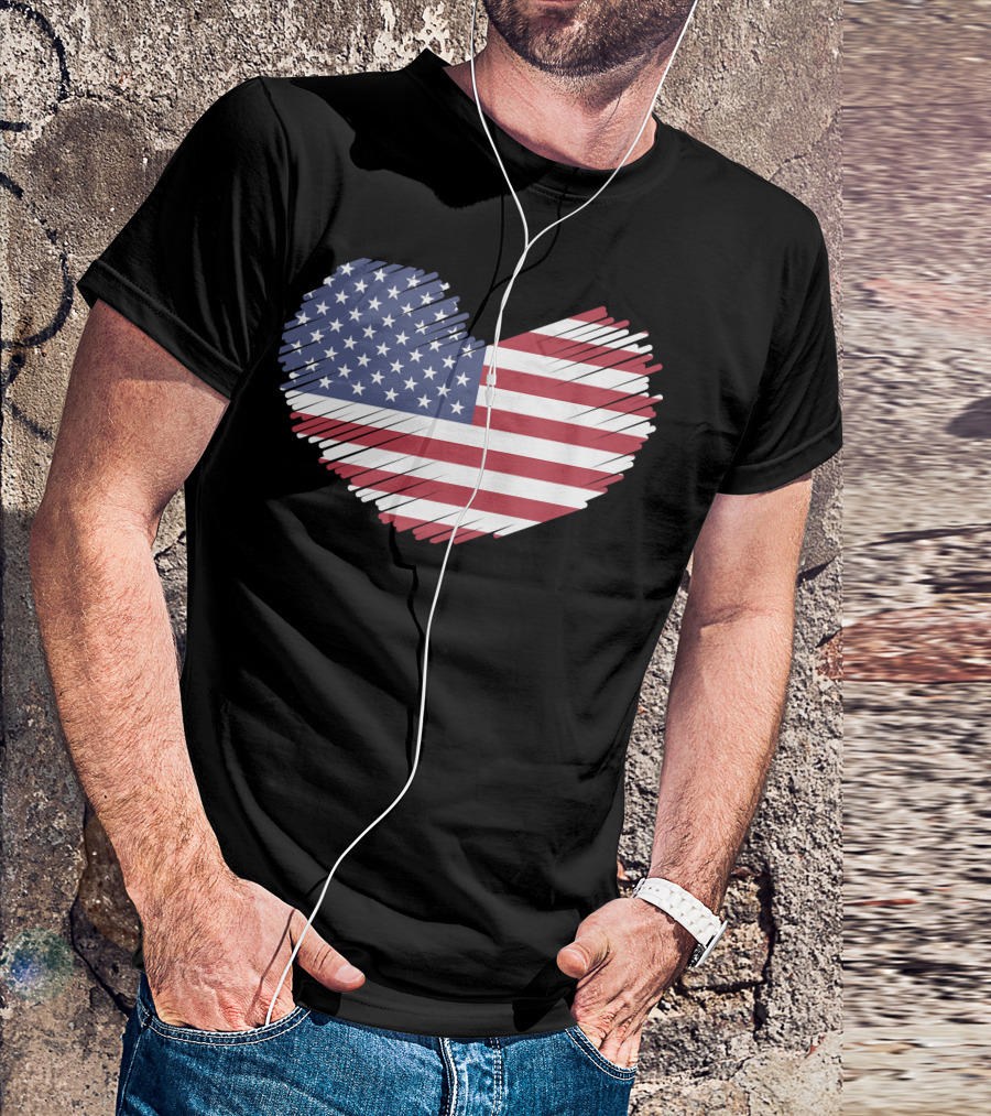 American Love Heart With USA Flag T-Shirt