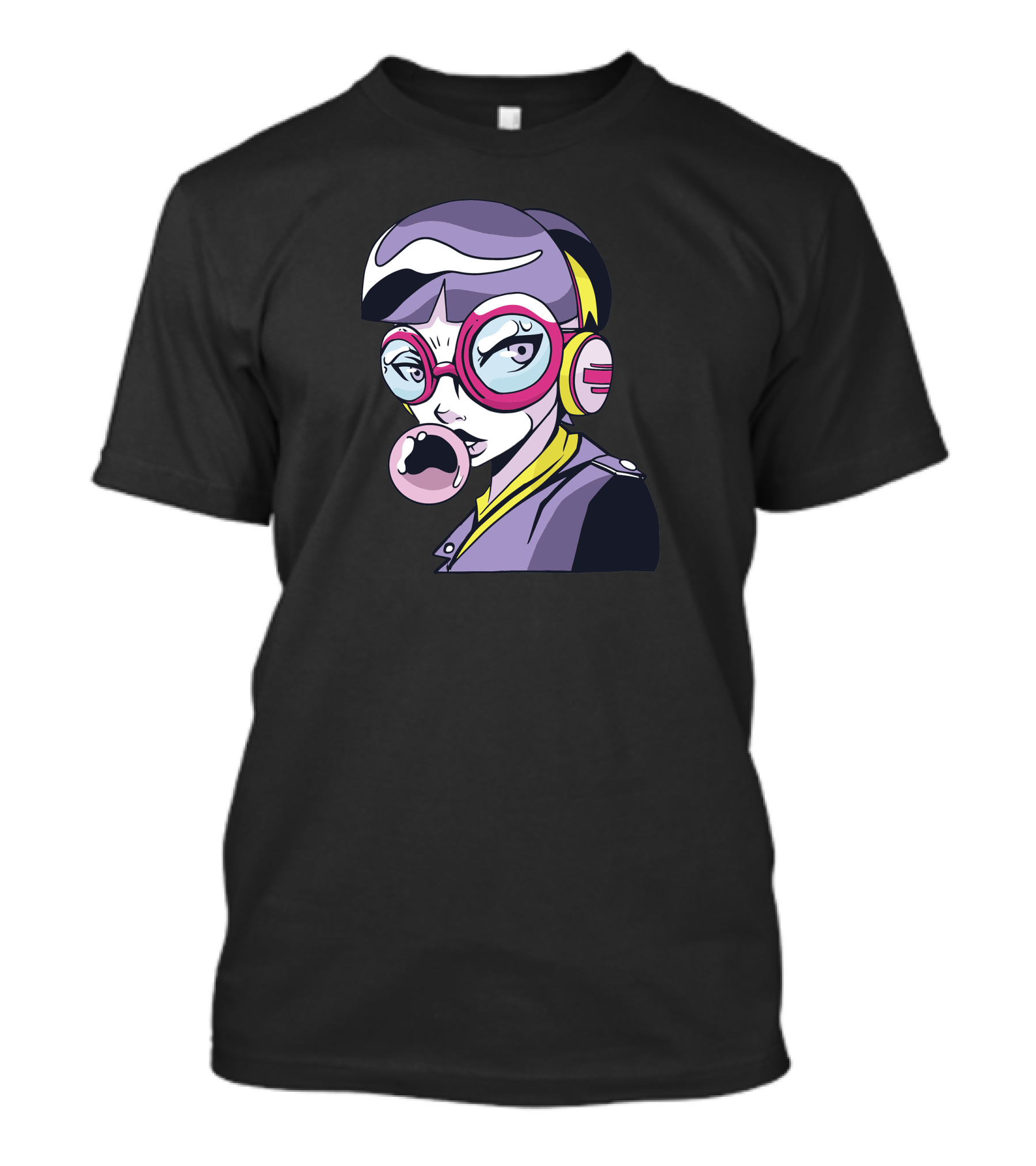 Anime Girl With Glasses And Headphones Bubblegum T-Shirt