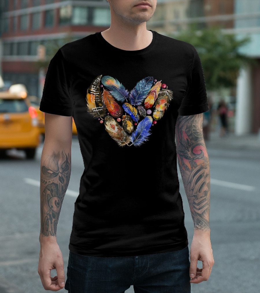 Multicolored Feather Heart T-Shirt