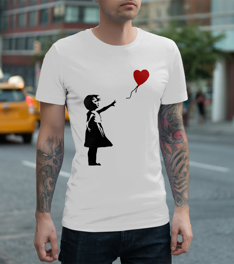 Banksy Girl Reaching For Red Heart Balloon T-Shirt