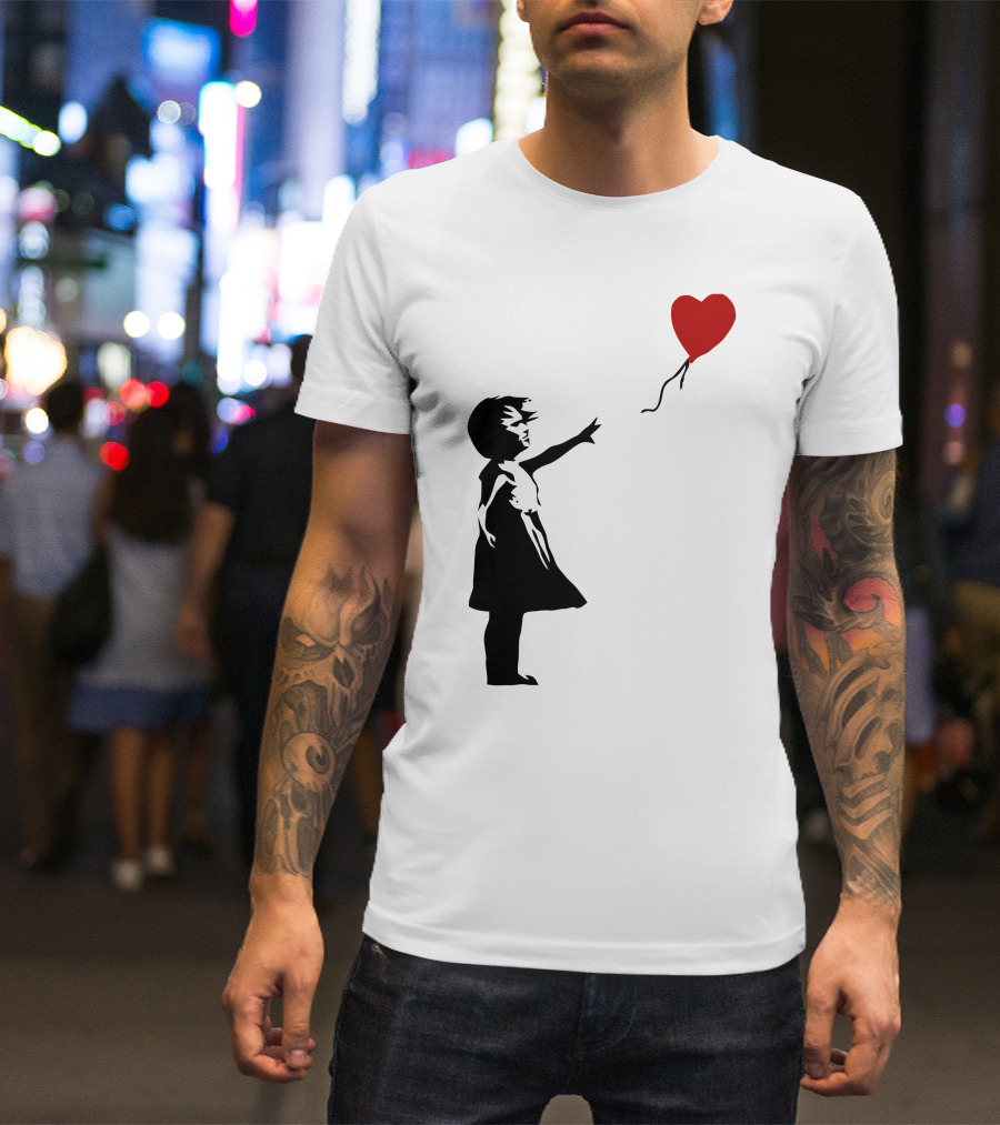 Banksy Girl Reaching For Red Heart Balloon T-Shirt