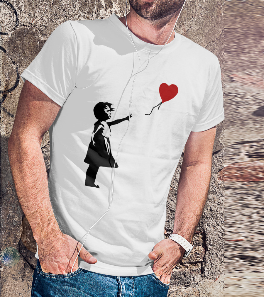 Banksy Girl Reaching For Red Heart Balloon T-Shirt