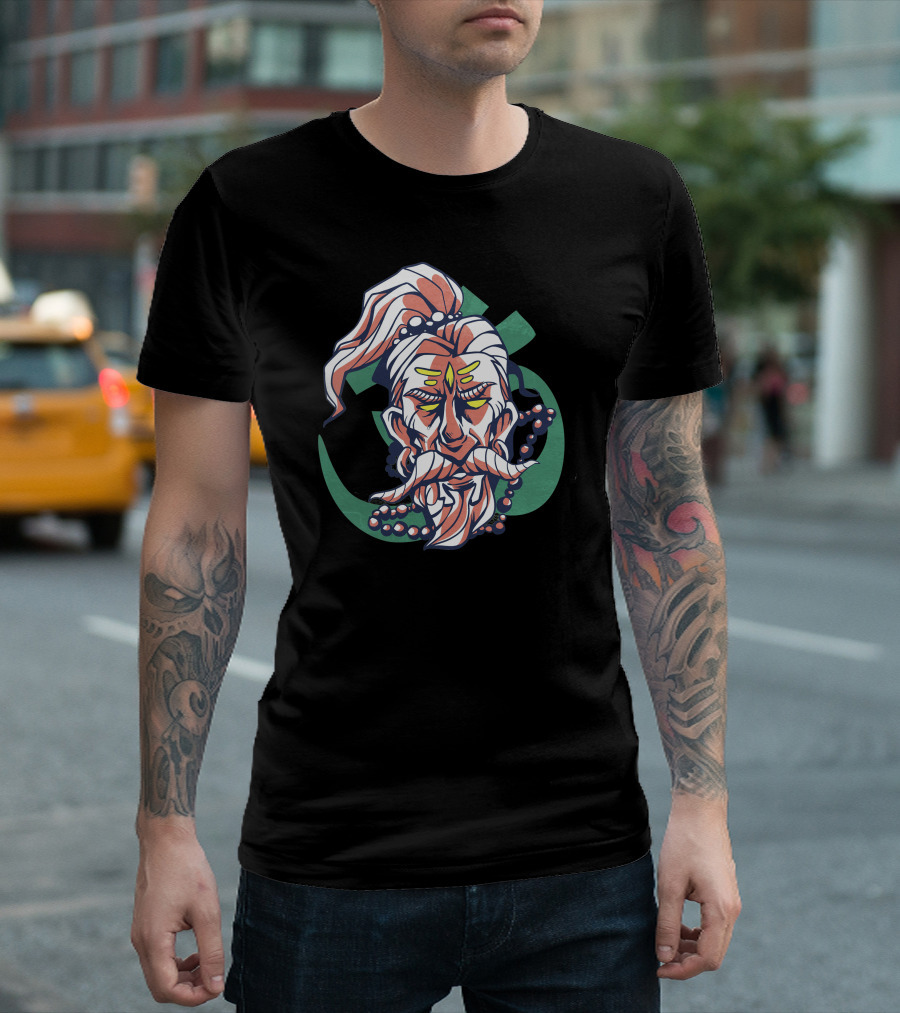 Bearded Holy Man Spiritual Mystic With Ornate Moustache And Beads T-Shirt