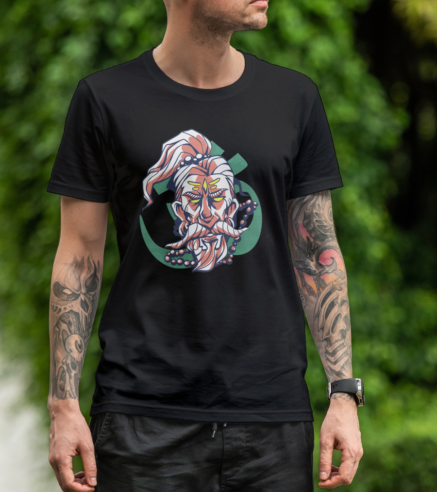 Bearded Holy Man Spiritual Mystic With Ornate Moustache And Beads T-Shirt