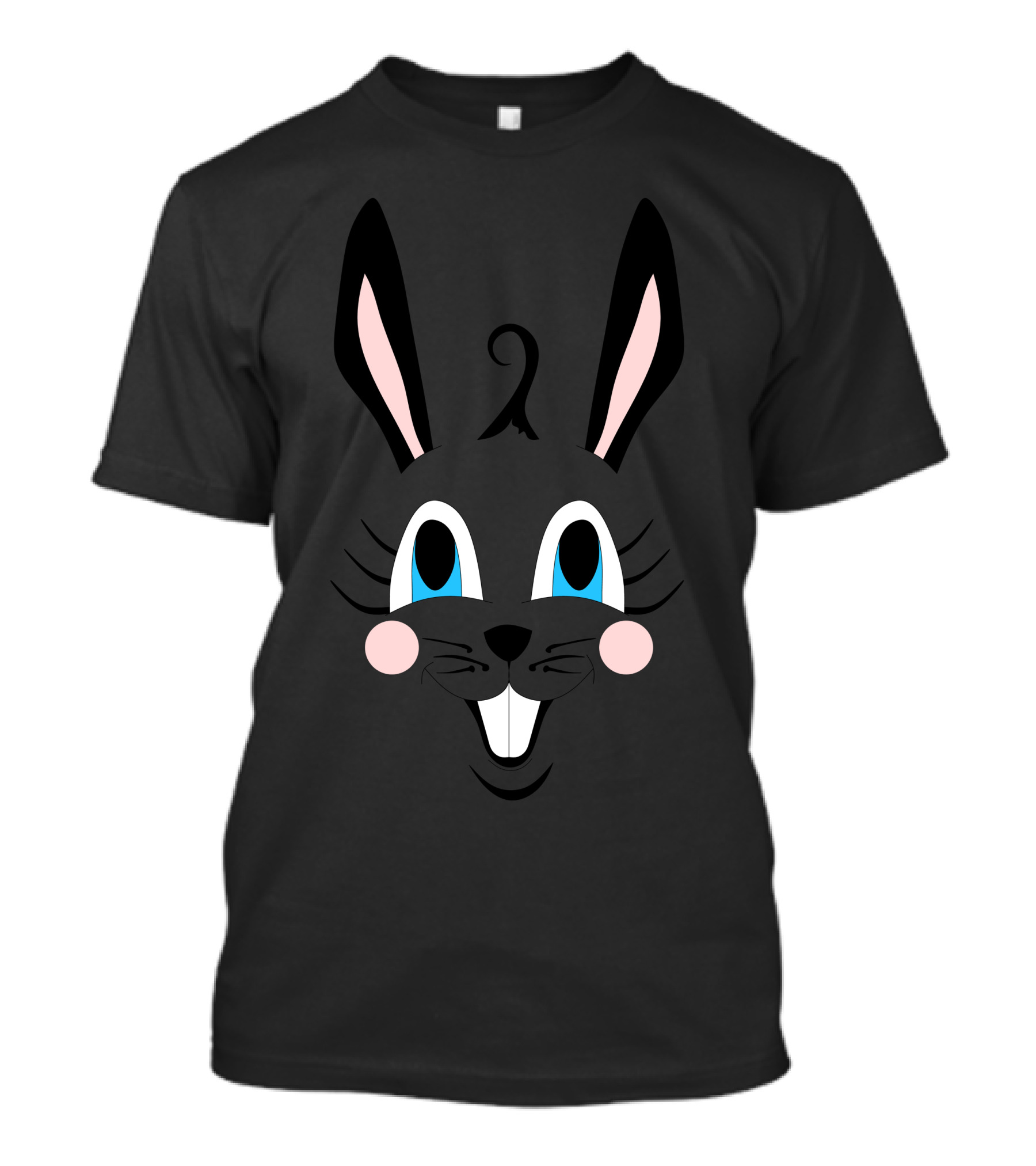 Bunny Face Black Rabbit Character Blue Eyes Pink Cheeks T-Shirt