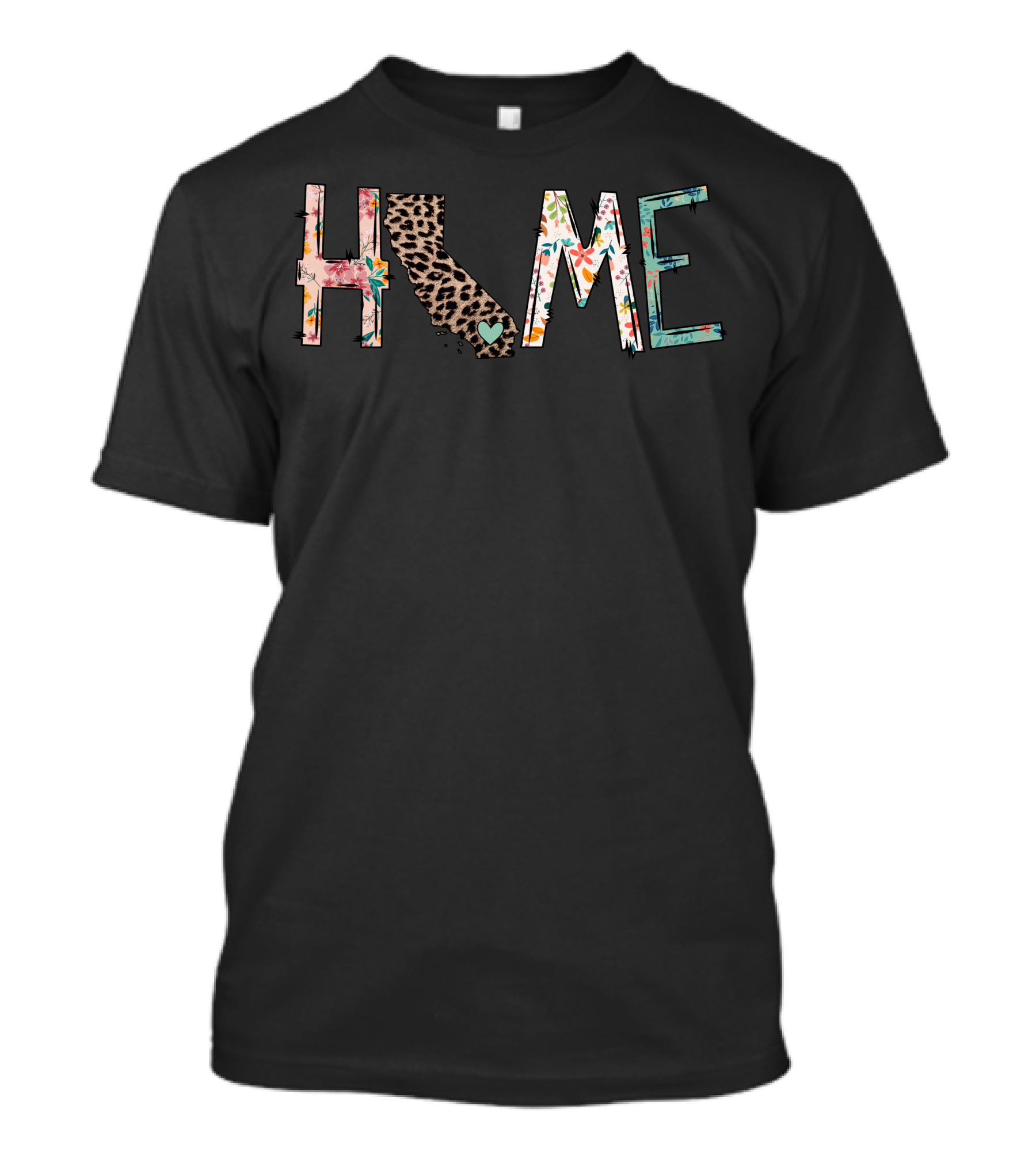 California Home Leopard Floral Pattern Heart T-Shirt