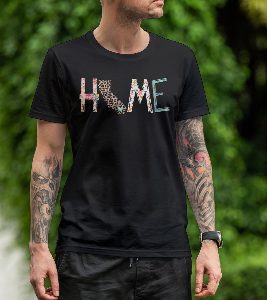 California Home Leopard Floral Pattern Heart T-Shirt