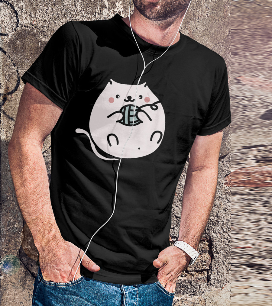 Cat Cute Kitten Playing With Yarn Ball Wool Pet T-Shirt
