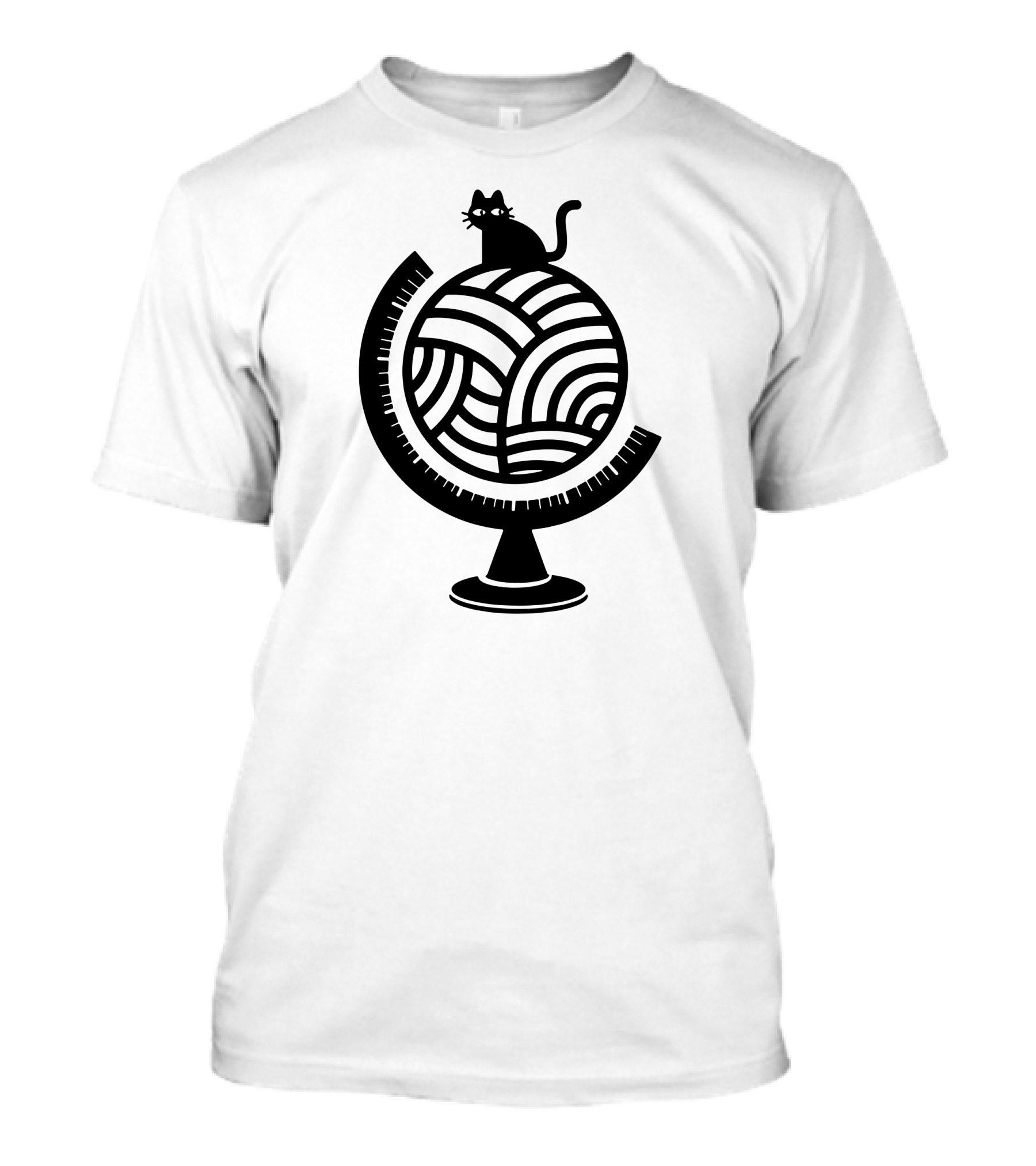 Cat Sitting On Yarn Globe Symbolizes Global Rule T-Shirt