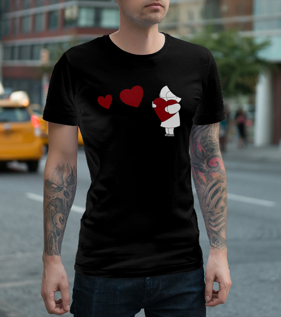 Catana Hearts Hugging Cartoon Character with Red Hearts T-Shirt