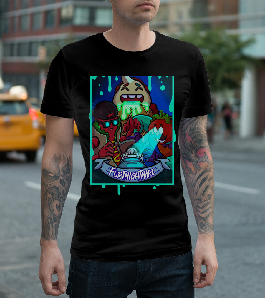 Fortnightmare Dripping Goo Characters with Flashlight and Scared Expressions T-Shirt