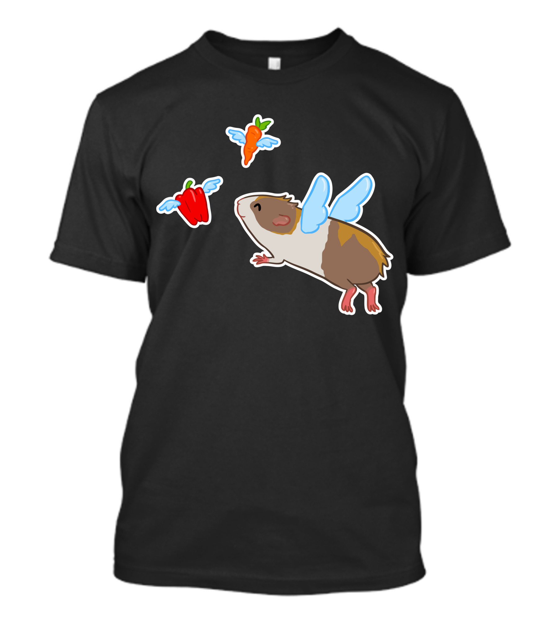 Guinea Pig With Wings Chasing Flying Carrot And Bell Pepper T-Shirt