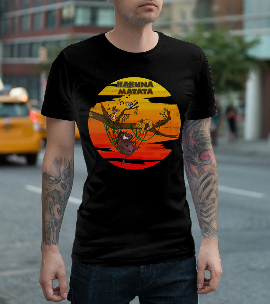 Hakuna Matata Sunset Adventure With Timon Pumbaa Simba Zazu T-Shirt