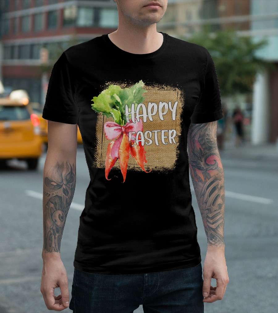 Happy Easter Carrots Watercolor With Pink T-Shirt