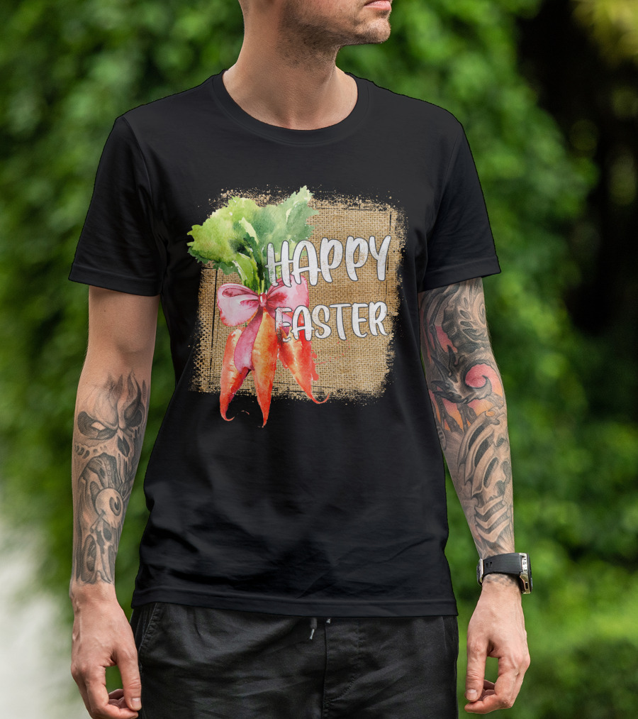 Happy Easter Carrots Watercolor With Pink T-Shirt