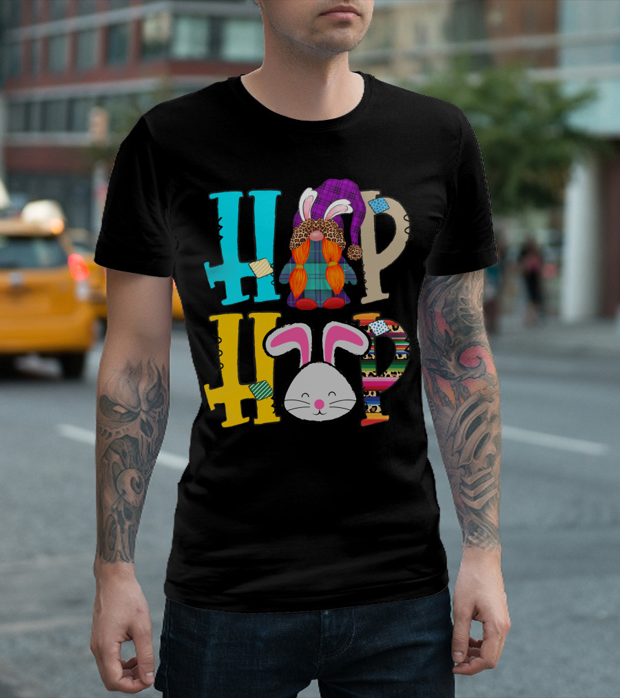 Hip Hop Easter Bunny Gnome Colorful Letters T-Shirt