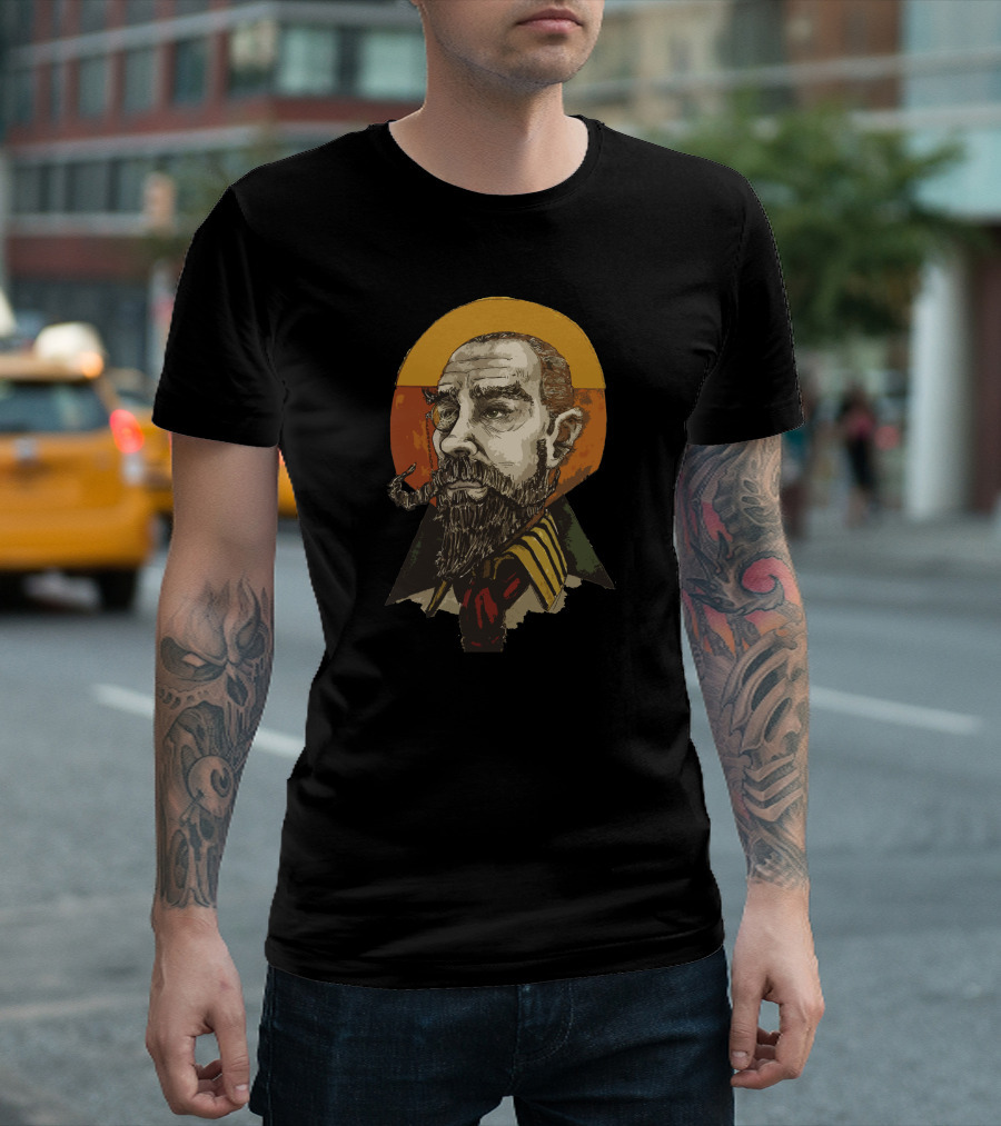 Mr Man Steampunk Bearded Gentleman With Pipe And Sun Background T-Shirt