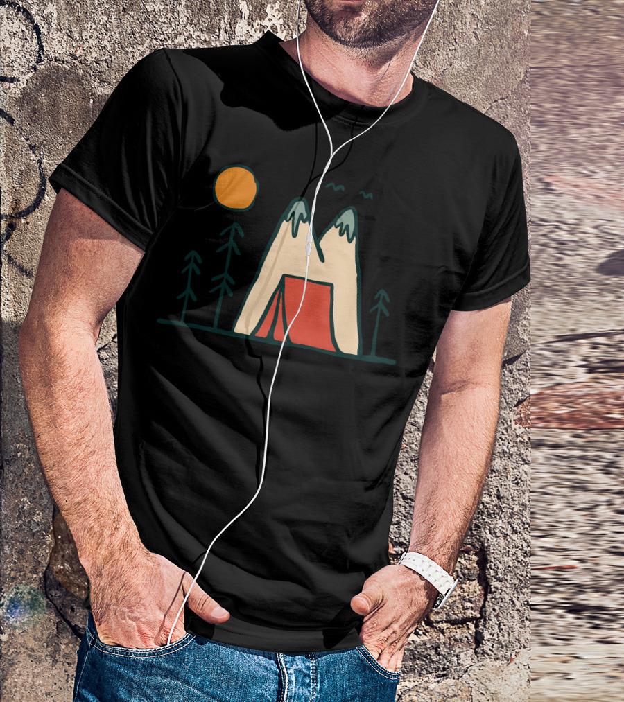 Nature Lover Sun Mountain Tent Forest Scene T-Shirt