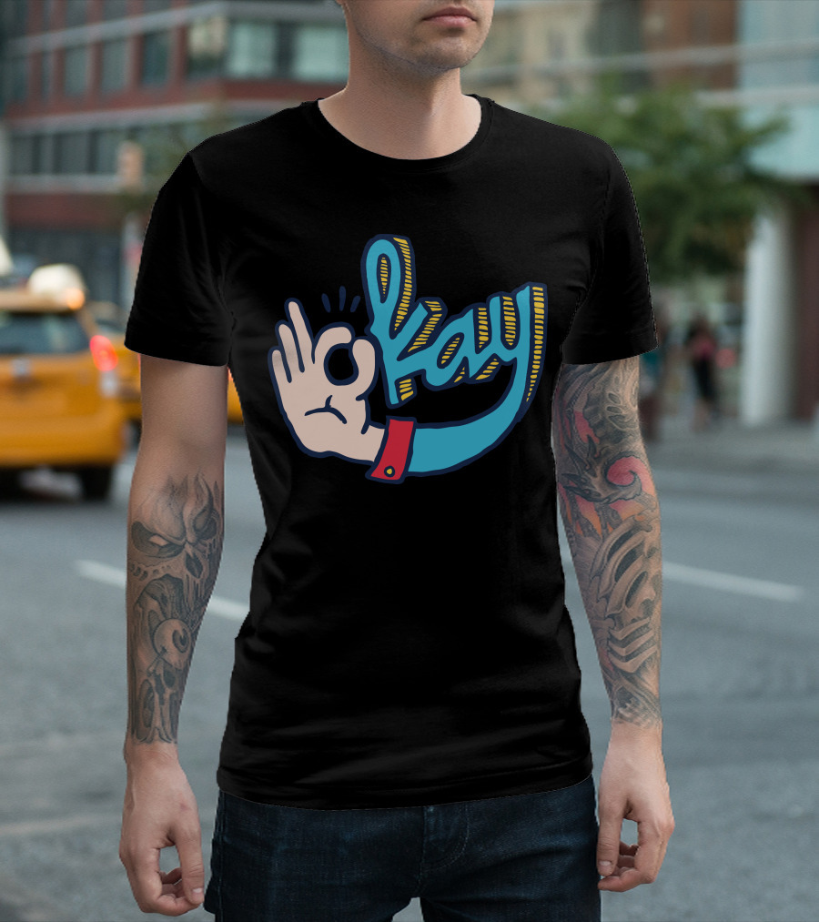 Okay Hand Gesture Blue Sleeve T-Shirt