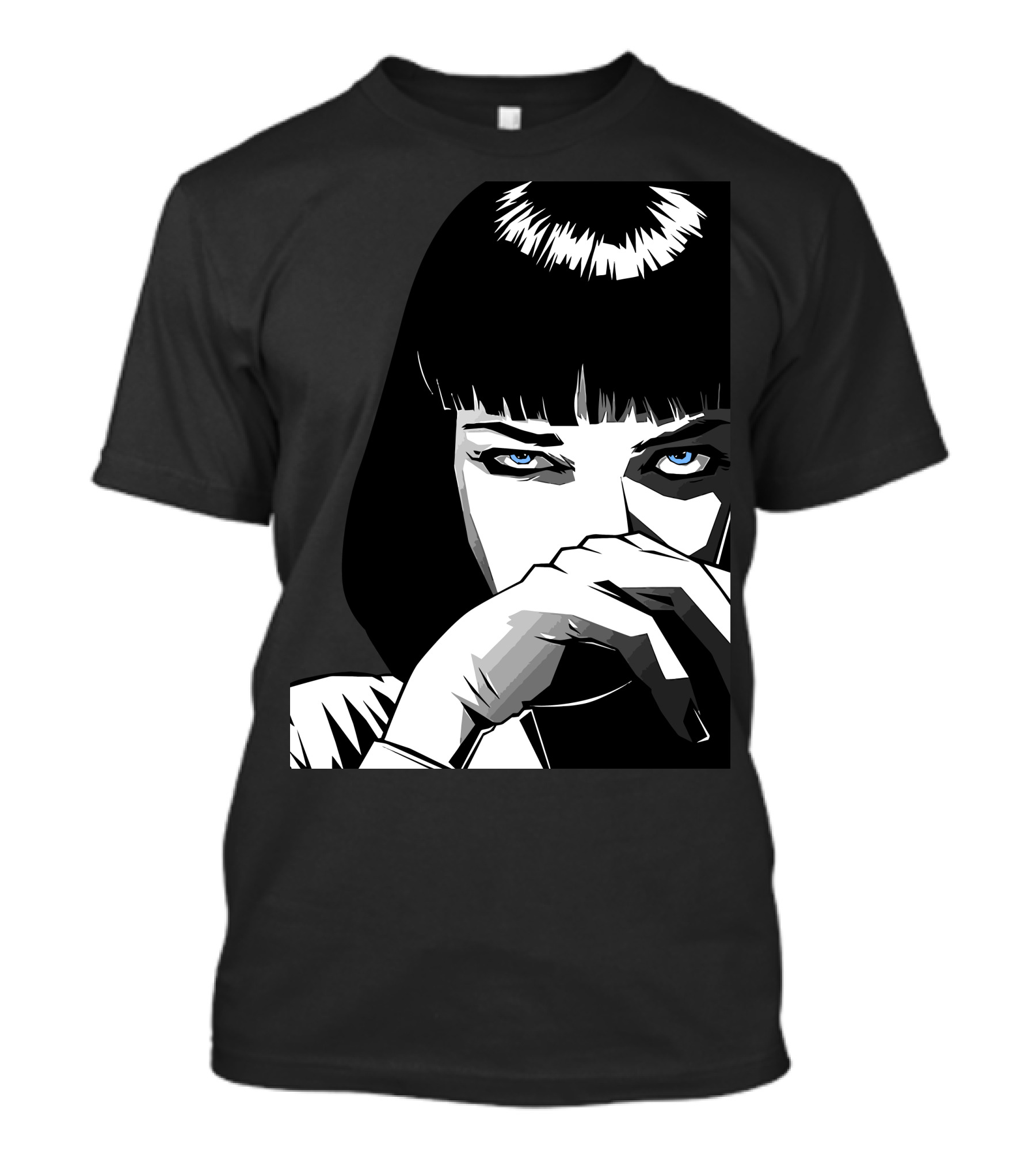 Pulp Fiction Mia Wallace Black And White Blue Eyes T-Shirt