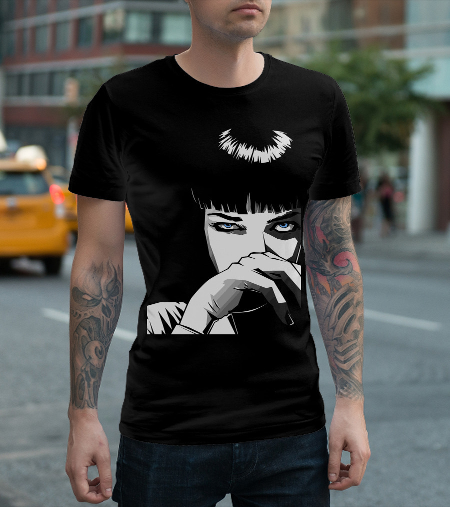 Pulp Fiction Mia Wallace Black And White Blue Eyes T-Shirt