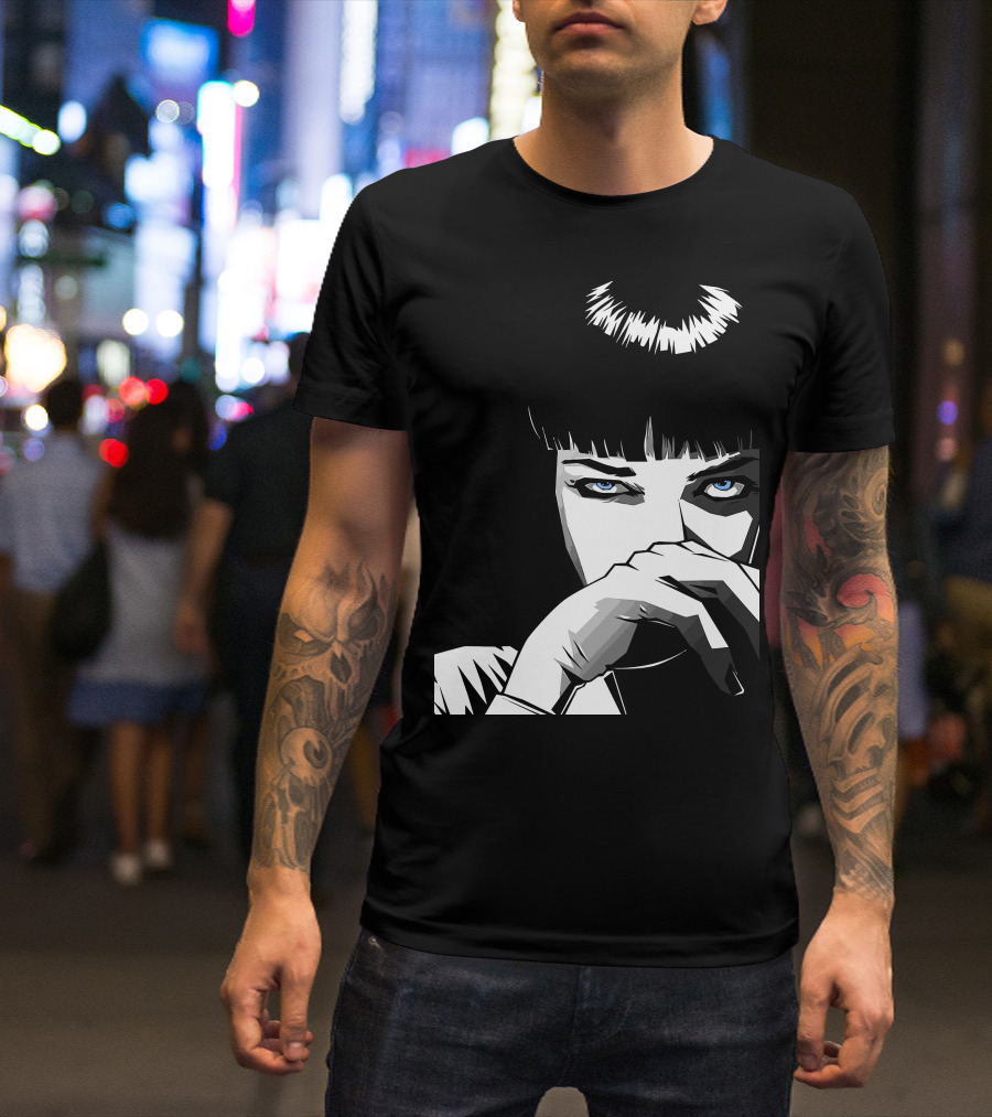 Pulp Fiction Mia Wallace Black And White Blue Eyes T-Shirt