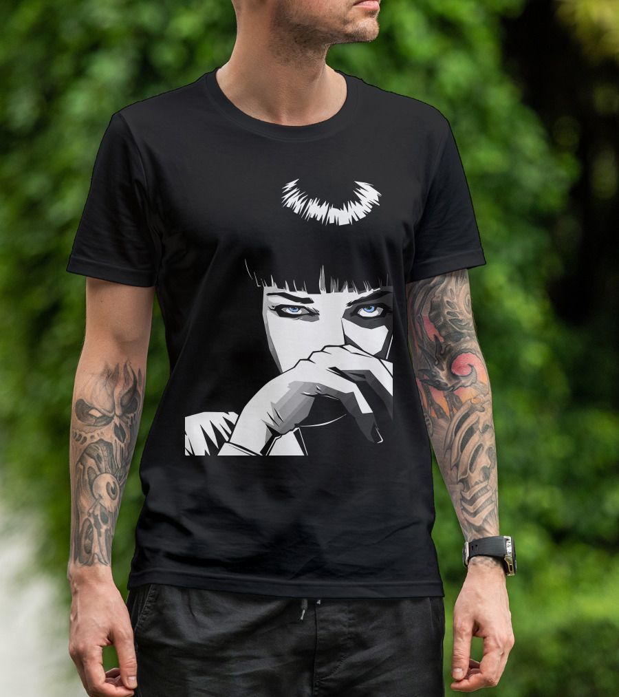 Pulp Fiction Mia Wallace Black And White Blue Eyes T-Shirt