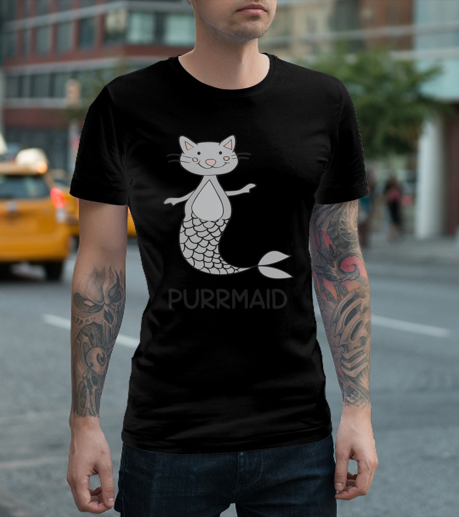 Purrmaid Funny Kitty Cat Mermaid with Whiskers and Fish Tail T-Shirt