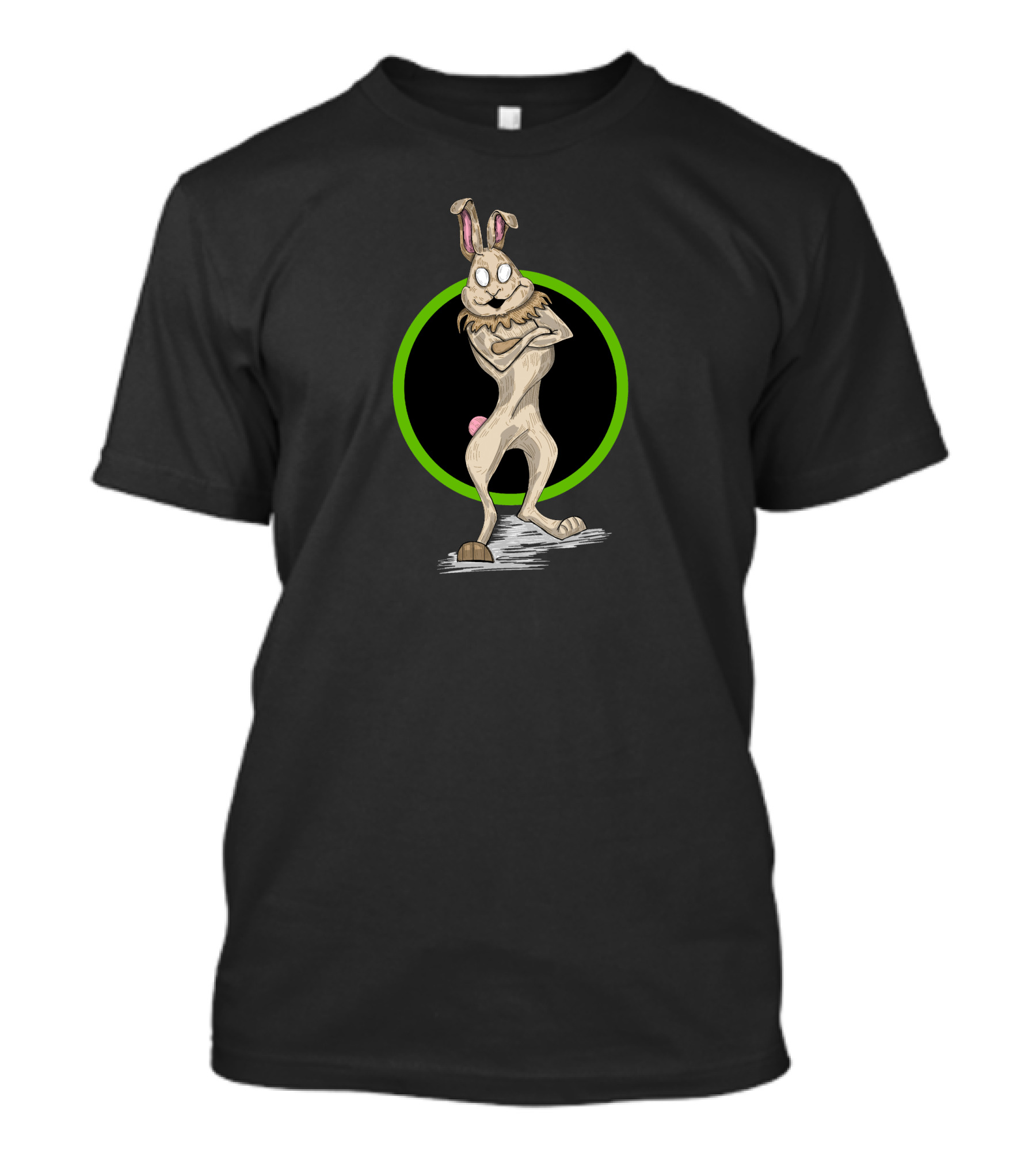 Rabbit Man Cartoon Character With Green Circle Background T-Shirt