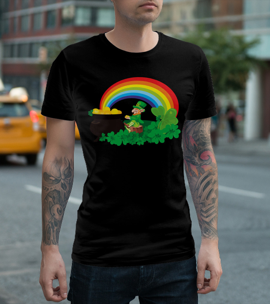 Lucky Leprechaun With Rainbow And Pot Of Gold T-Shirt