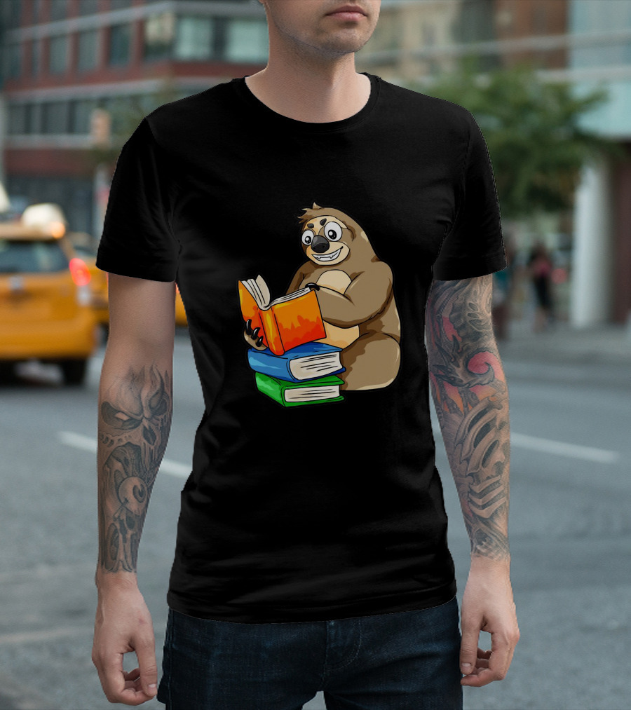 Reading Sloth Literacy Book Knowledge Exam Study Pile T-Shirt