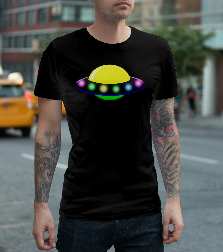 Rocket Astronaut UFO Planets Space Colorful Flying Saucer T-Shirt