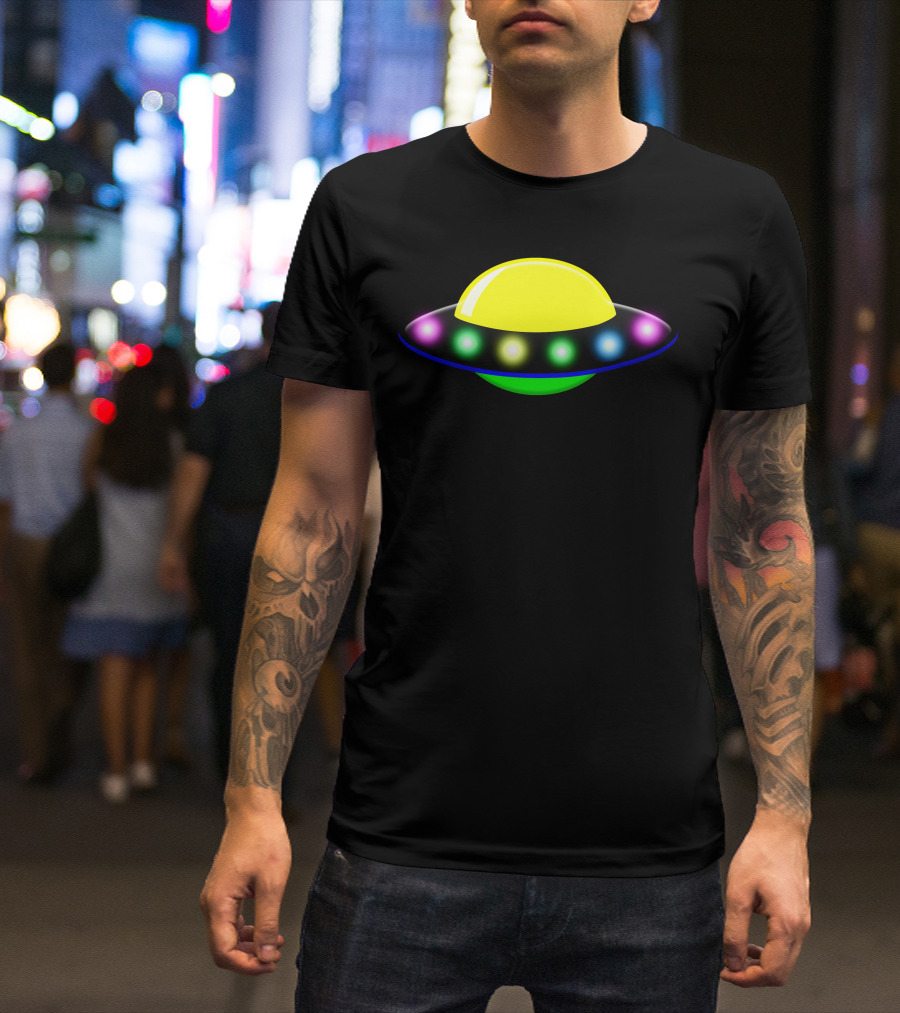 Rocket Astronaut UFO Planets Space Colorful Flying Saucer T-Shirt